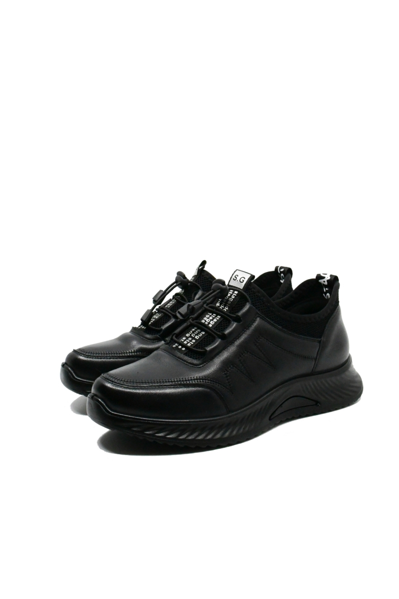 Imagine Pantofi sport damă negri, din piele naturală cu inserții textile FNX1133