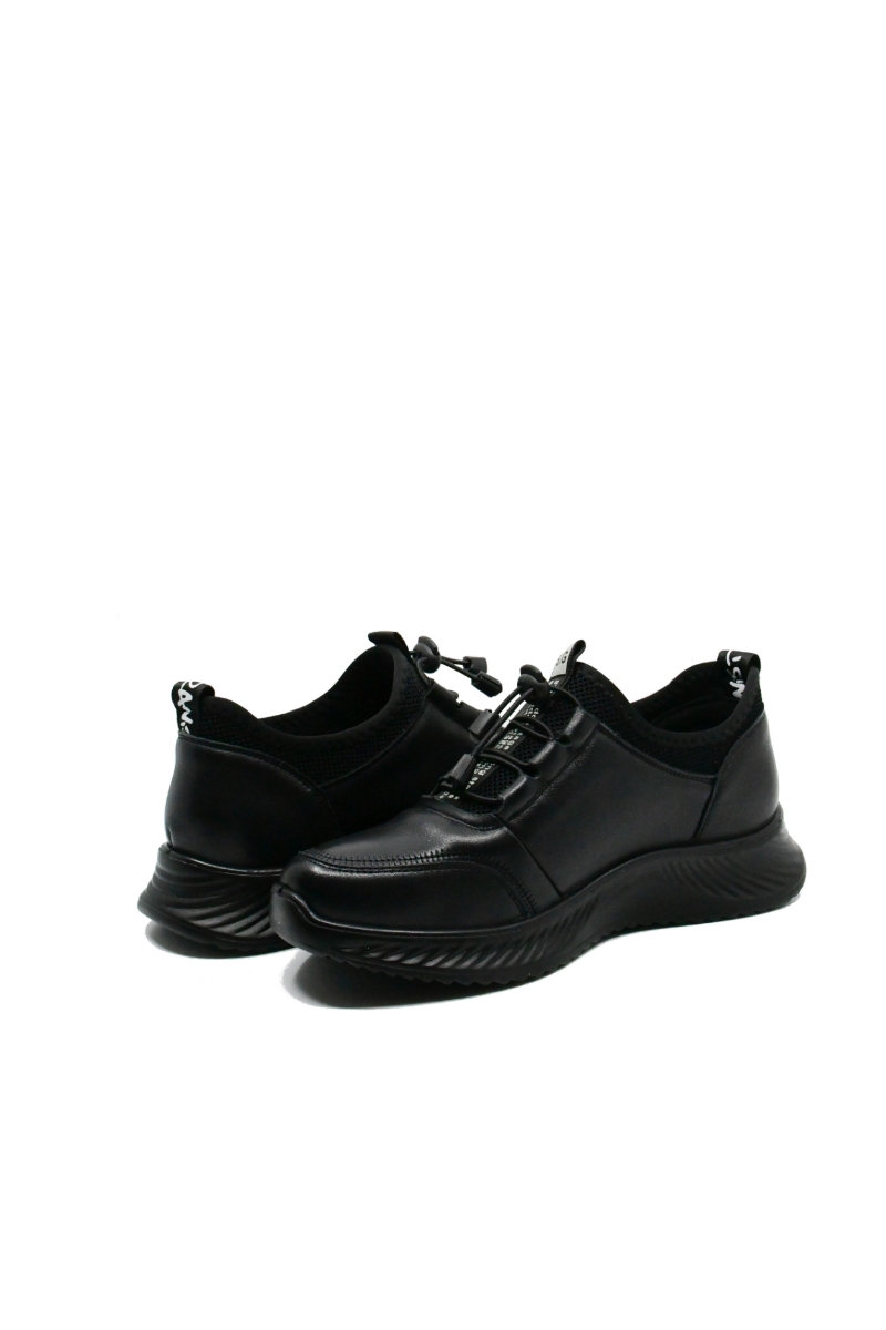 Imagine Pantofi sport damă negri, din piele naturală cu inserții textile FNX1133