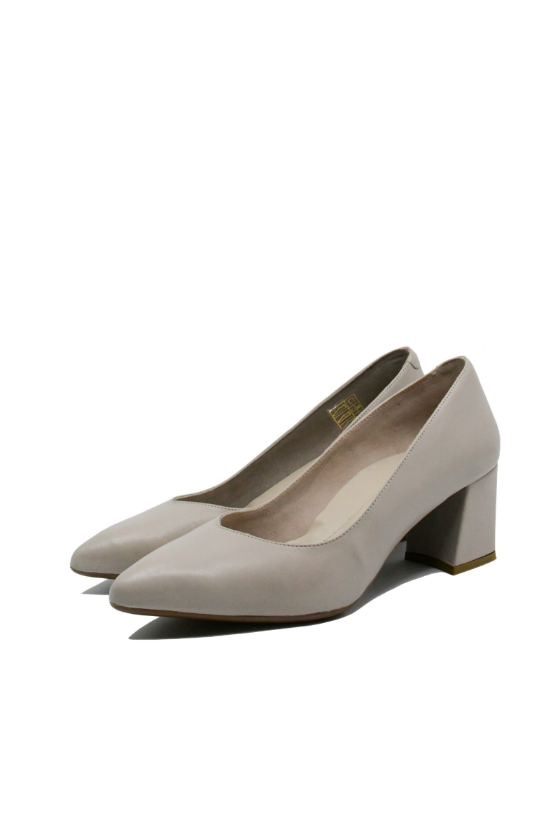 Imagine Pantofi gri din piele naturală, cu toc bloc și vârf ascuțit GOR24170