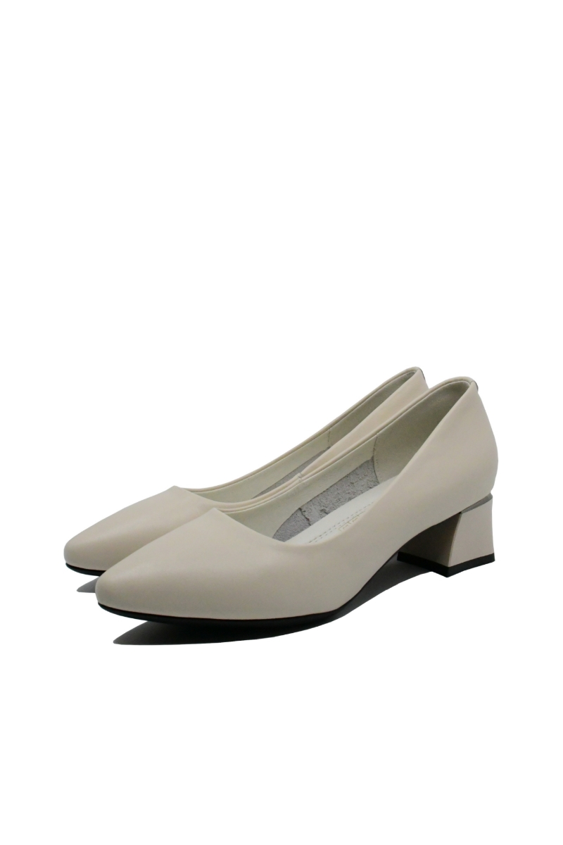 Imagine Pantofi crem, din piele naturală, cu toc bloc mic FNX3028