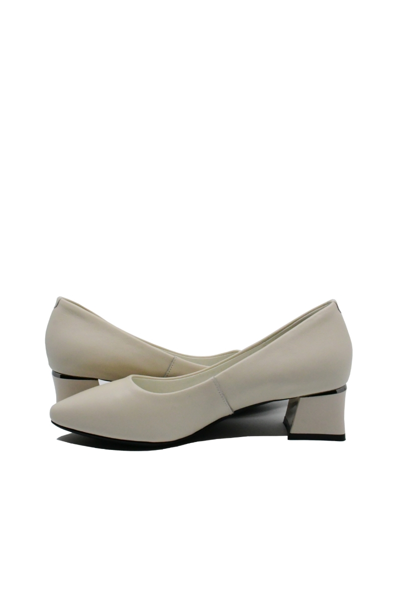 Imagine Pantofi crem, din piele naturală, cu toc bloc mic FNX3028