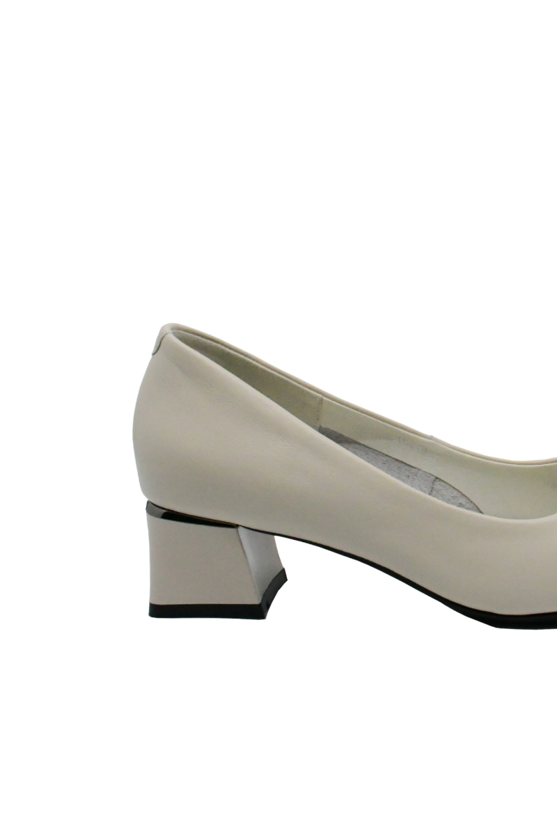 Imagine Pantofi crem, din piele naturală, cu toc bloc mic FNX3028