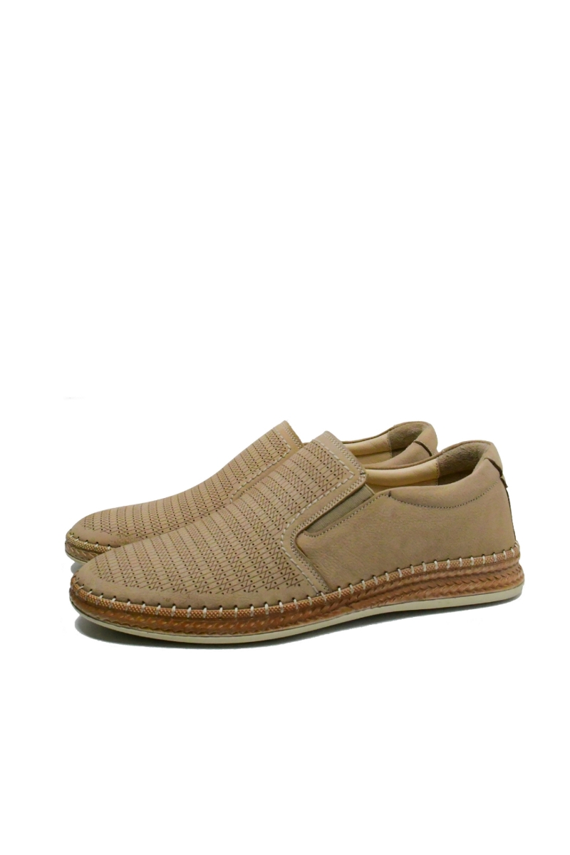 Imagine Mocasini bărbați, bej, din piele naturală cu imprimeu geometric MIR7001