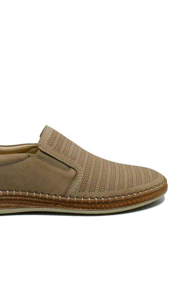 Imagine Mocasini bărbați, bej, din piele naturală cu imprimeu geometric MIR7001