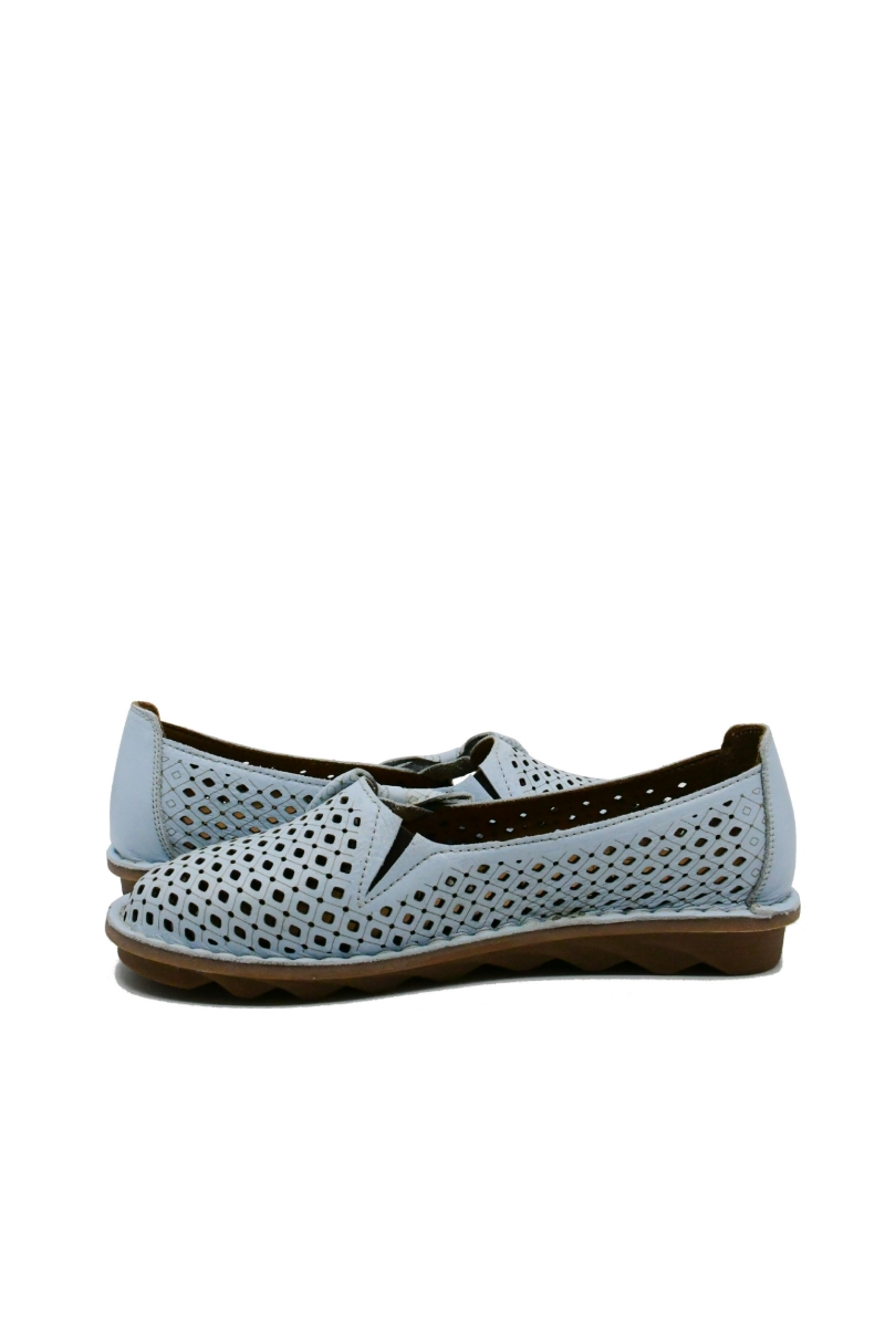 Imagine Mocasini bleu din piele naturală cu perforații și fundiță MIR181