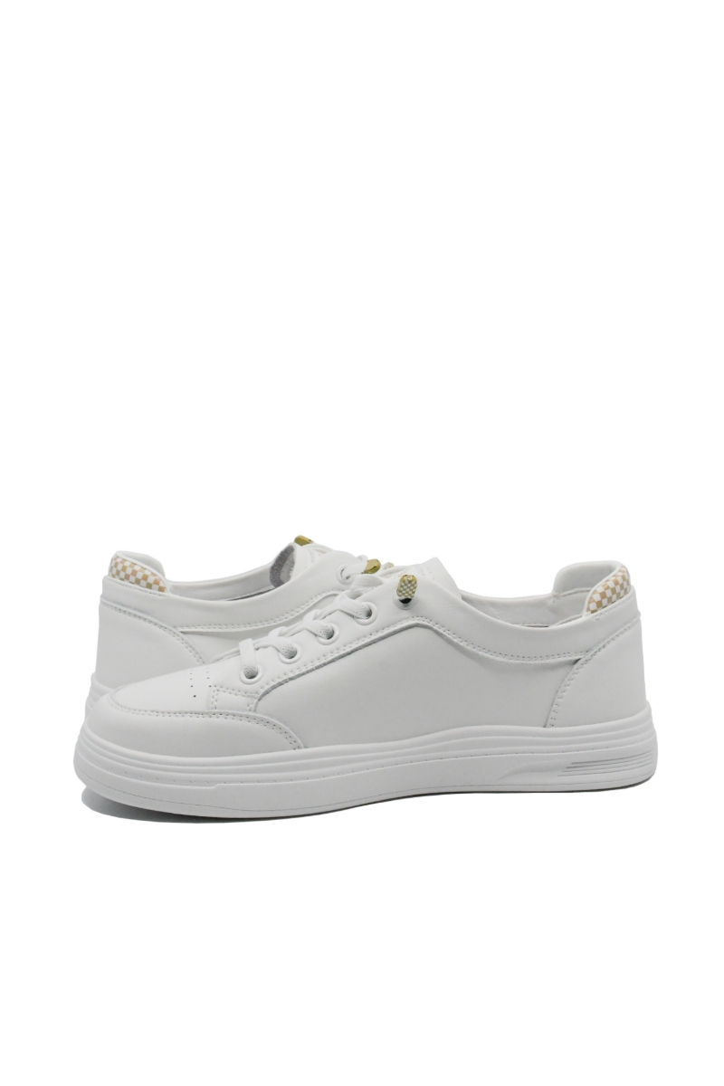 Imagine Pantofi sport damă din piele naturală, albi cu detalii apricot FNX229980