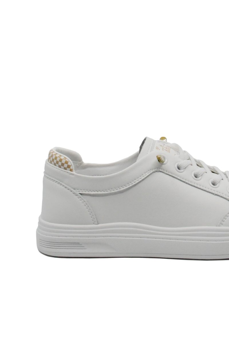Imagine Pantofi sport damă din piele naturală, albi cu detalii apricot FNX229980