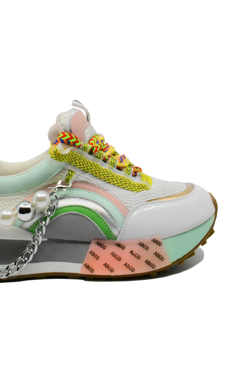 Imagine Sneakers damă ABCD, albi, din material textil și piele