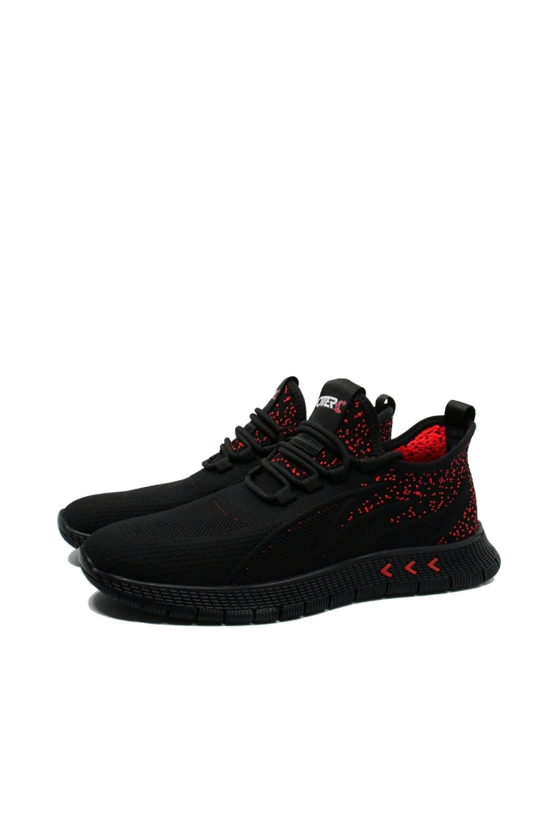 Imagine Sneakers din material textil, negri cu detalii roșii OTR27090