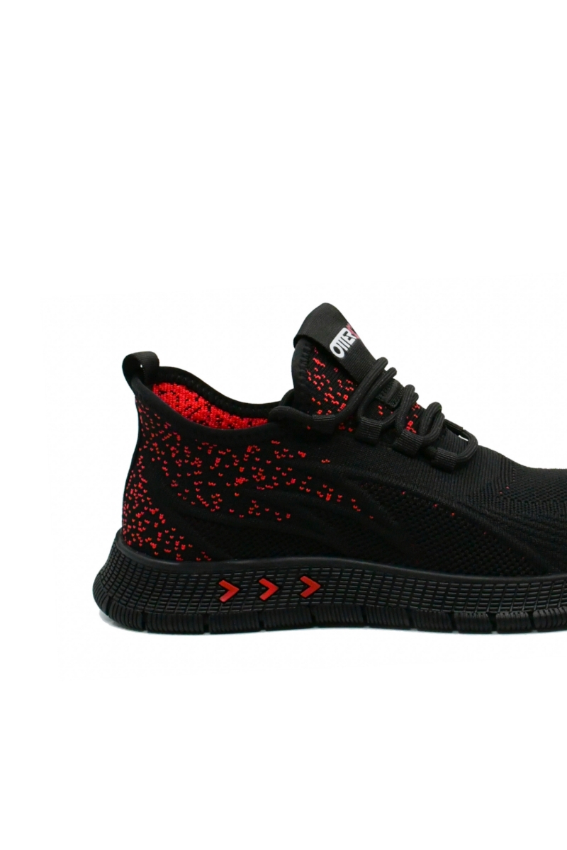 Imagine Sneakers din material textil, negri cu detalii roșii OTR27090