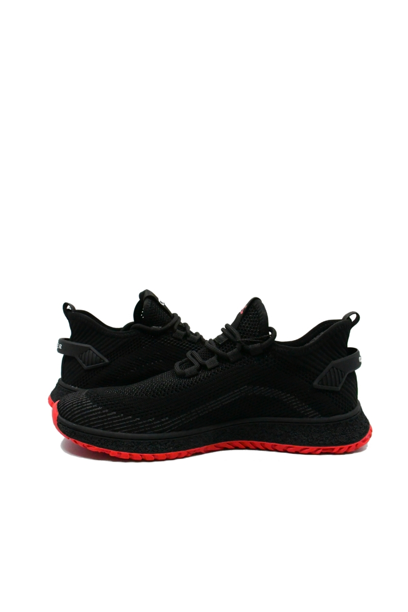 Imagine Sneakers din material textil plasă, negri cu detalii roșii OTR27092