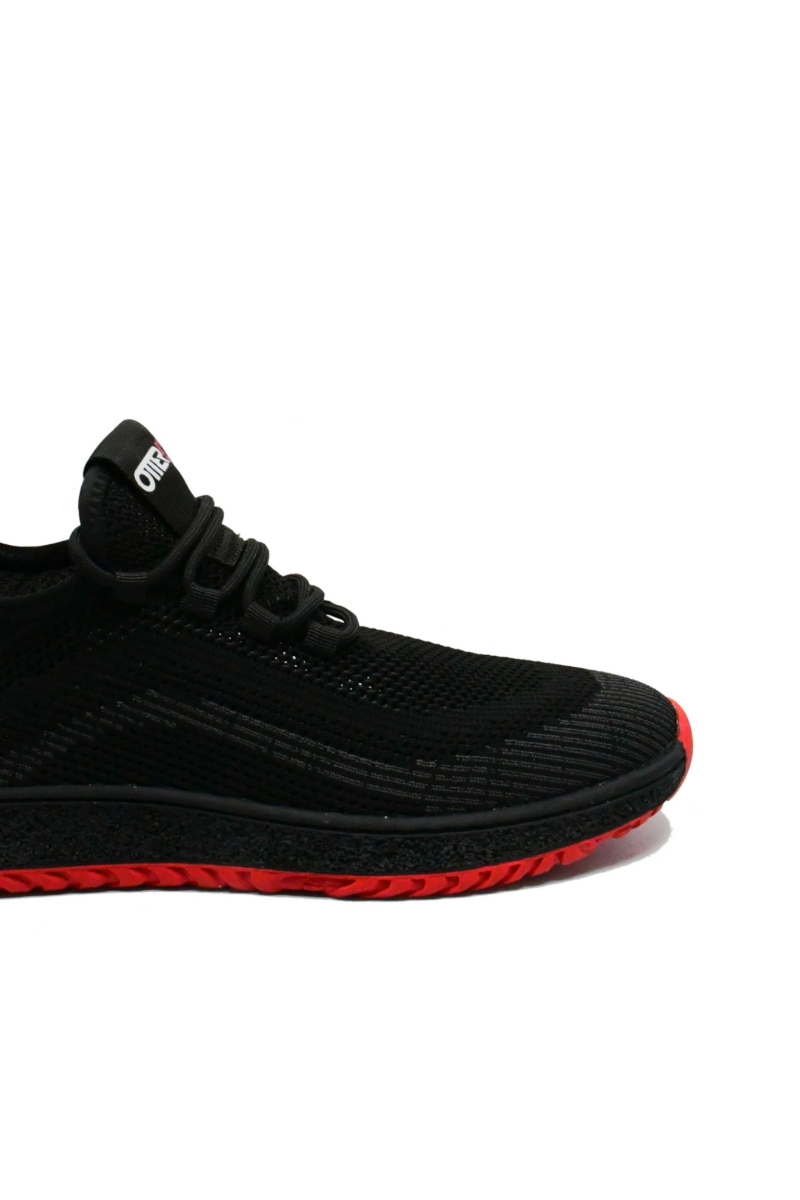 Imagine Sneakers din material textil plasă, negri cu detalii roșii OTR27092