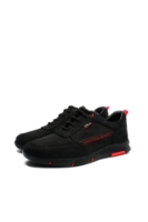 Imagine Pantofi sport din piele naturală nabuc, negri cu detalii roșii OTR15999