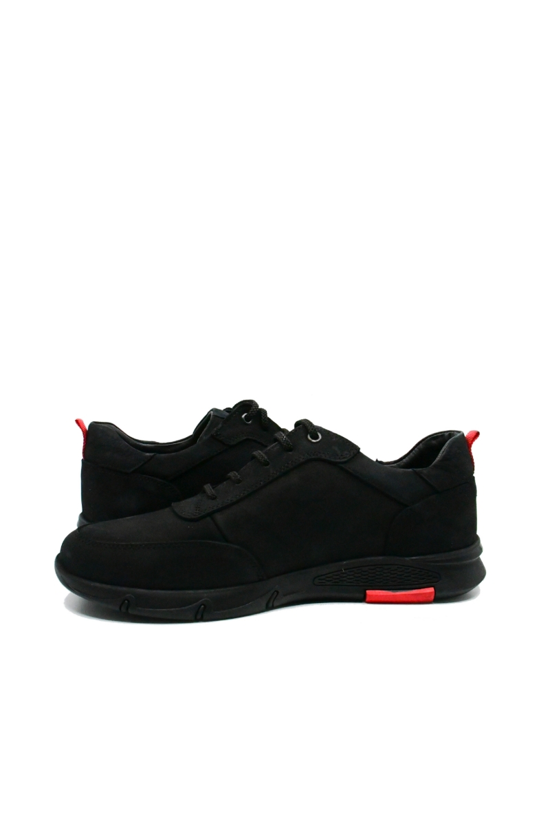 Imagine Pantofi sport din piele naturală nabuc, negri cu detalii roșii OTR15999