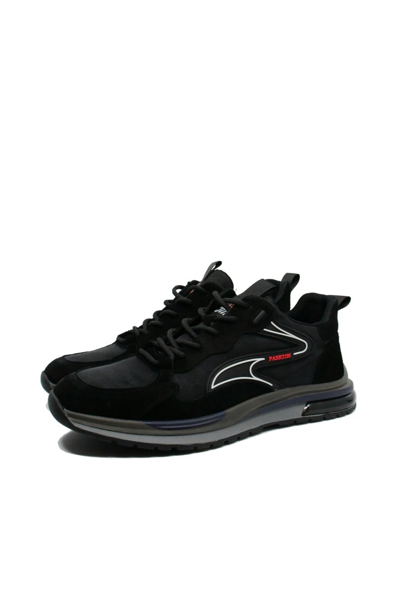 Imagine Pantofi sport negri din piele nabuc, cu inserții din fâș OTR600026