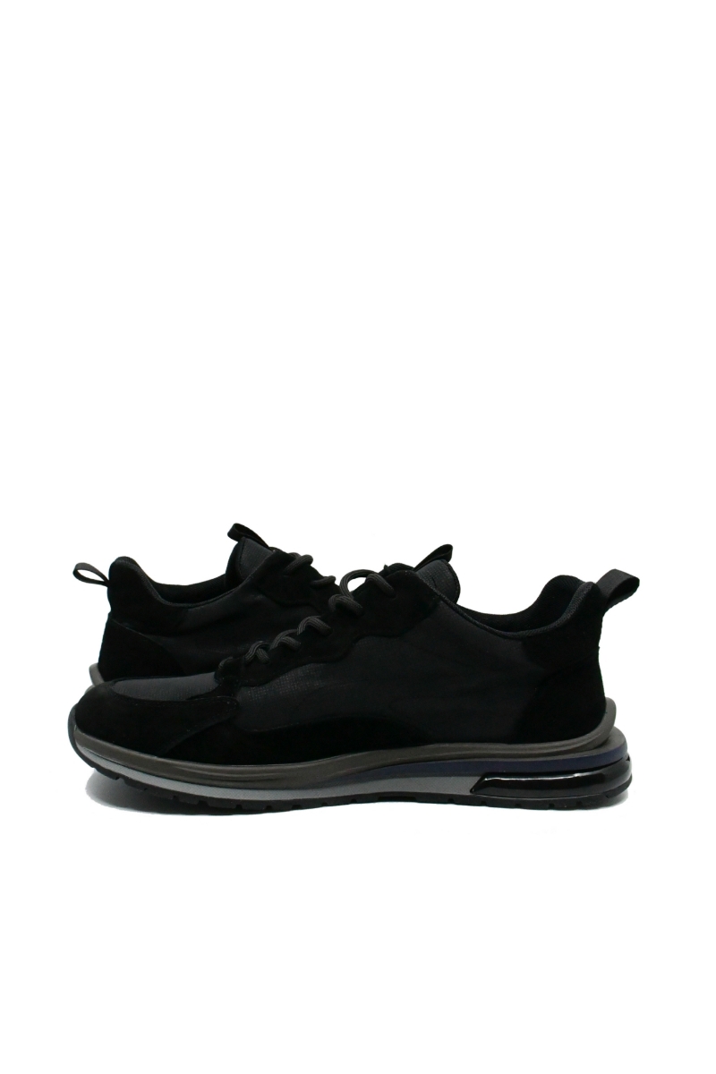 Imagine Pantofi sport negri din piele nabuc, cu inserții din fâș OTR600026