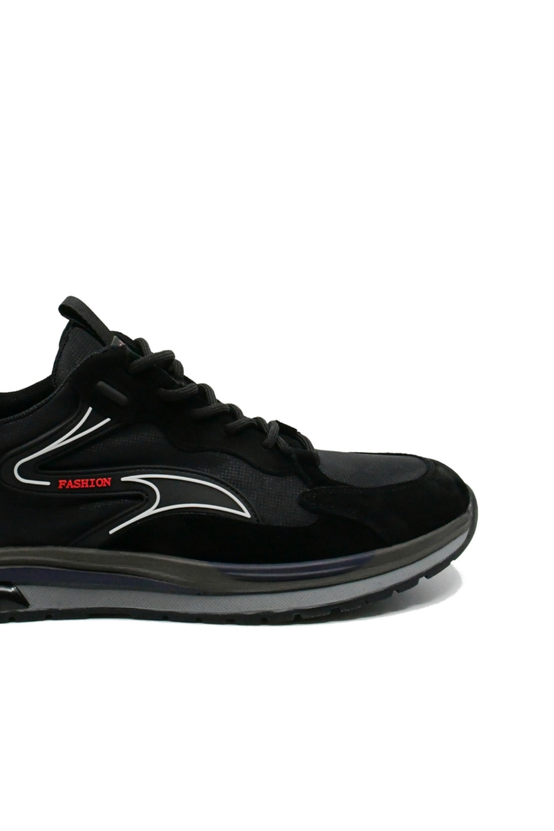 Imagine Pantofi sport negri din piele nabuc, cu inserții din fâș OTR600026