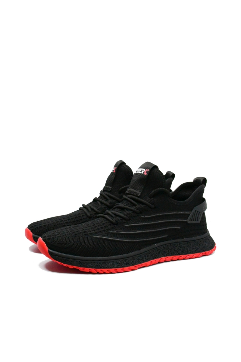 Imagine Sneakers din material textil tricotat, negri cu detalii roșii OTR620016