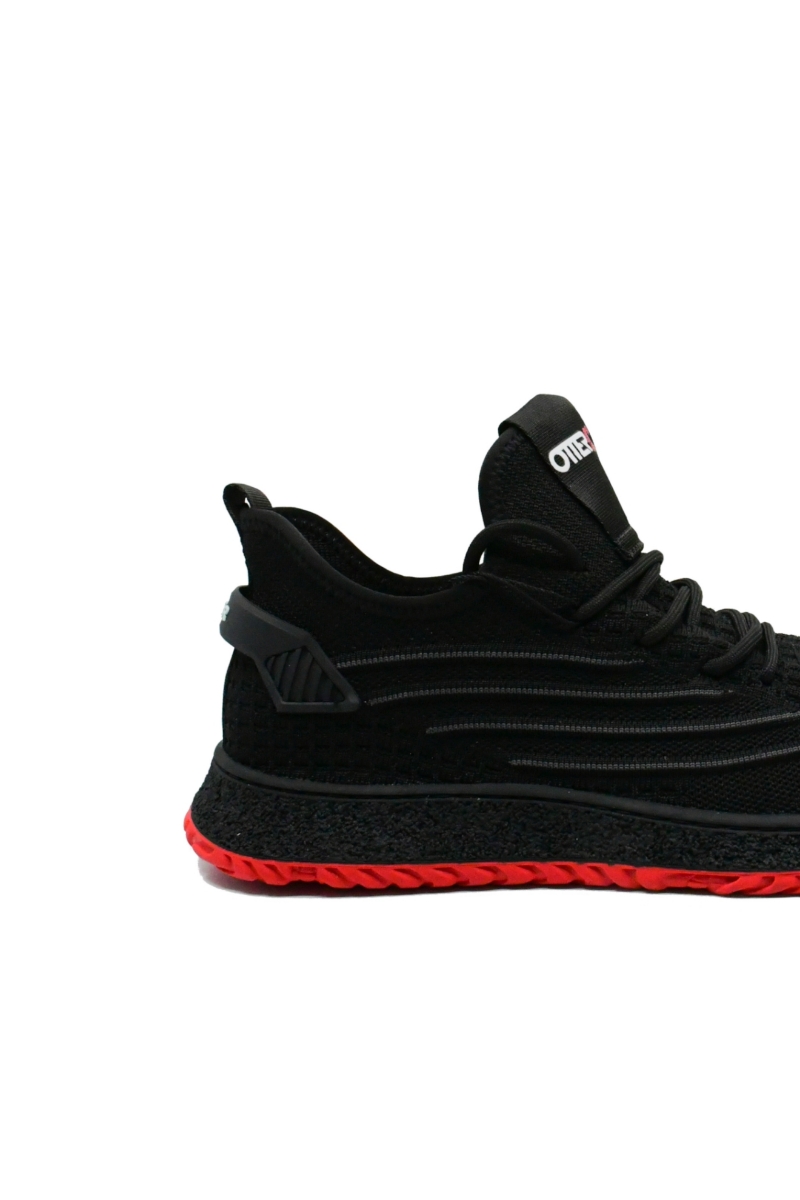 Imagine Sneakers din material textil tricotat, negri cu detalii roșii OTR620016