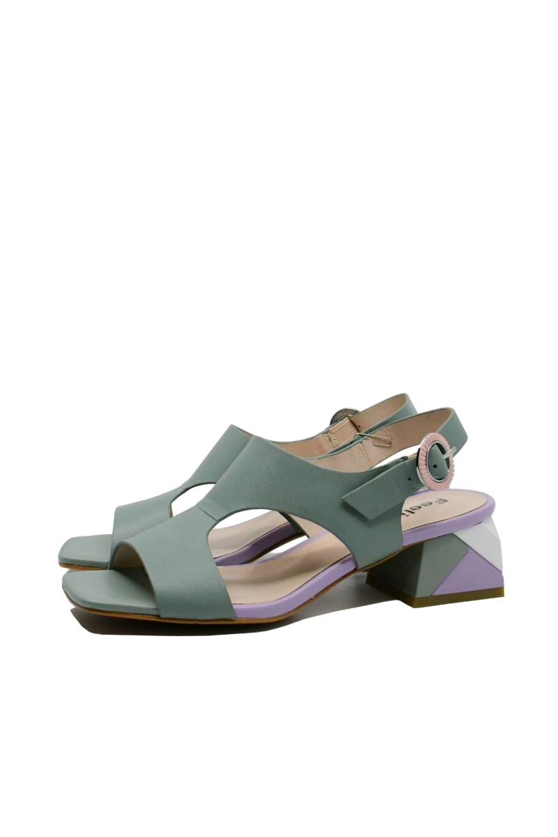 Imagine Sandale elegante vernil din piele naturală, cu toc mozaic FLGMH003