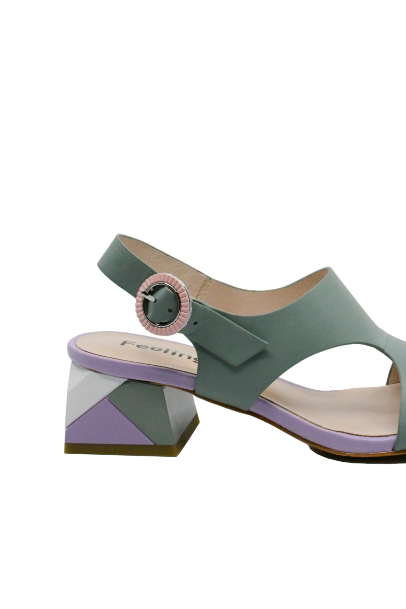 Imagine Sandale elegante vernil din piele naturală, cu toc mozaic FLGMH003