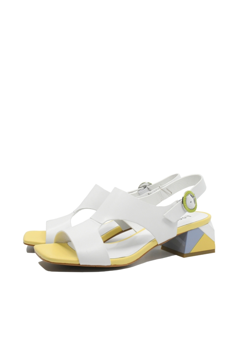 Imagine Sandale elegante albe din piele naturală, cu toc mozaic FLGMH003