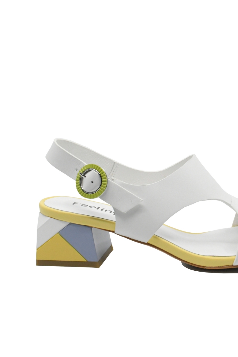 Imagine Sandale elegante albe din piele naturală, cu toc mozaic FLGMH003