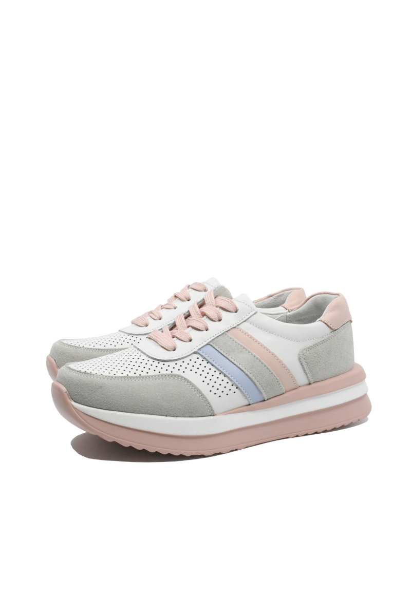 Imagine Pantofi sport din piele naturală, albi cu detalii pastel FLGF03