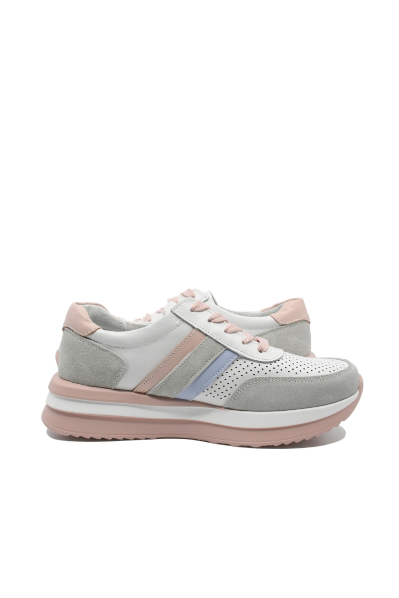 Imagine Pantofi sport din piele naturală, albi cu detalii pastel FLGF03