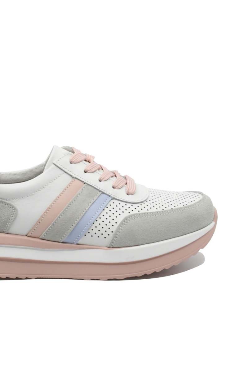 Imagine Pantofi sport din piele naturală, albi cu detalii pastel FLGF03