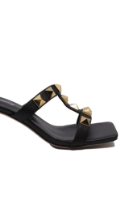 Imagine Saboți negri, din piele naturală, decorați cu ținte FLGH5103