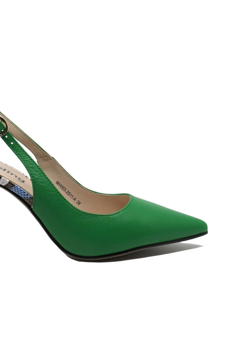 Imagine Pantofi decupați verzi din piele naturală, cu toc stiletto animal print FLG2S11