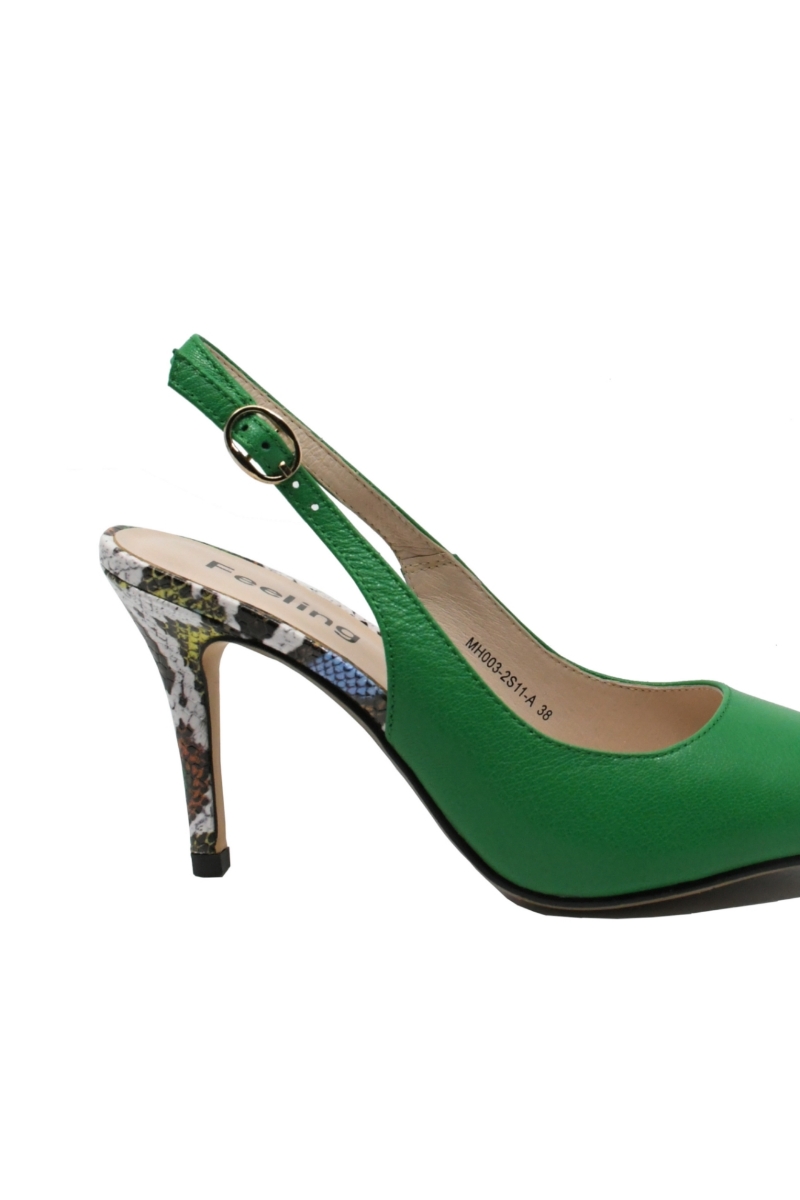 Imagine Pantofi decupați verzi din piele naturală, cu toc stiletto animal print FLG2S11