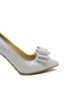Imagine Pantofi stiletto alb sidefat, cu fundiță, din piele naturală SORA15
