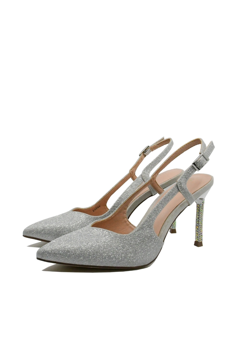 Imagine Pantofi decupați argintii, cu toc stiletto încrustat MEN24096