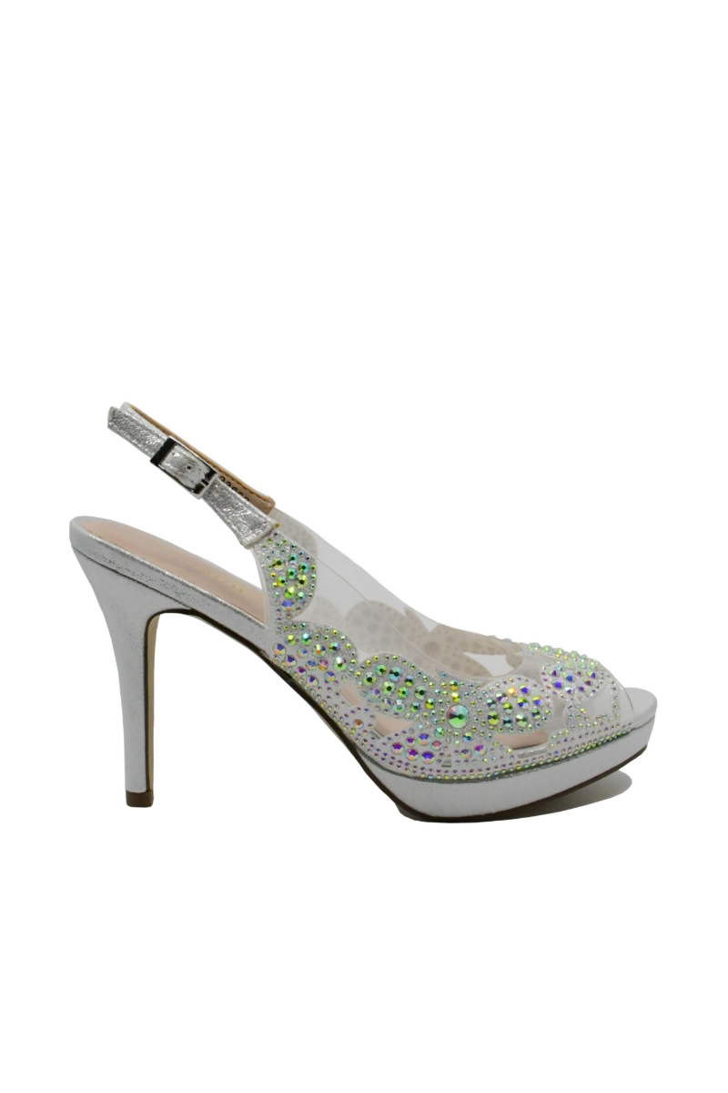 Imagine Sandale decupate argintii, decorate cu cristale MEN23629