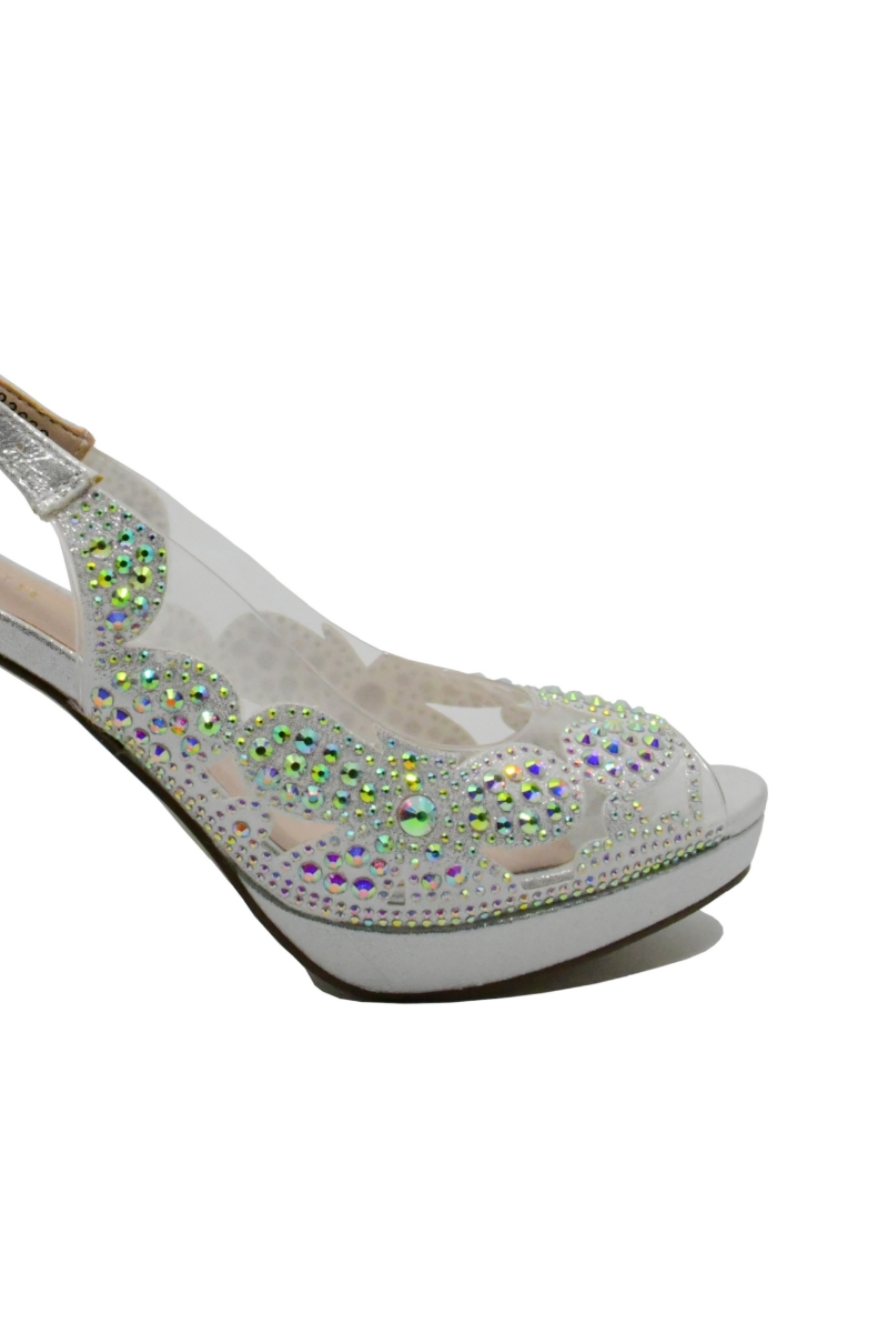 Imagine Sandale decupate argintii, decorate cu cristale MEN23629