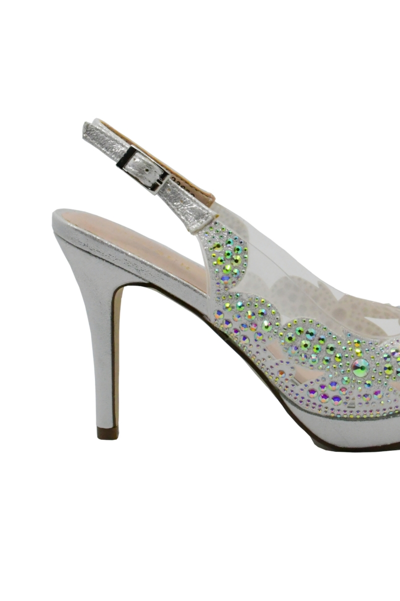 Imagine Sandale decupate argintii, decorate cu cristale MEN23629