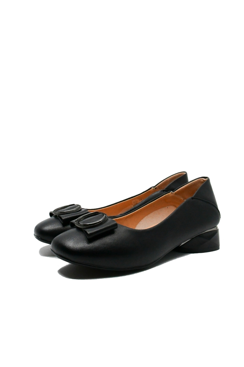 Imagine Pantofi negri din piele naturală, cu fundiță chic OTR520013