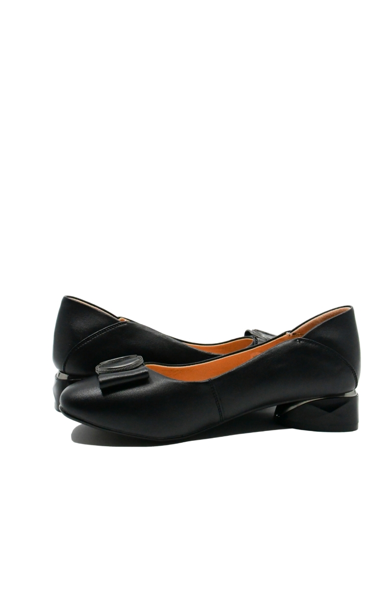 Imagine Pantofi negri din piele naturală, cu fundiță chic OTR520013