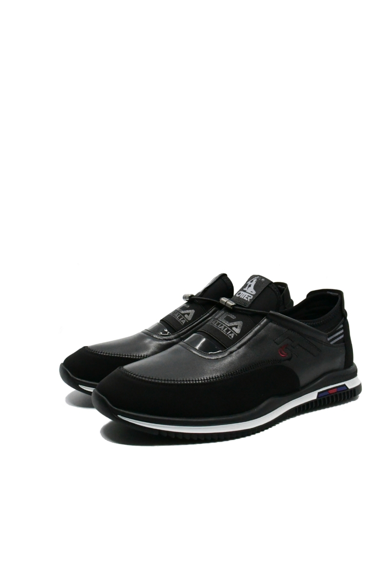 Imagine Pantofi sport negri din piele naturală cu mix de inserții OTR20036
