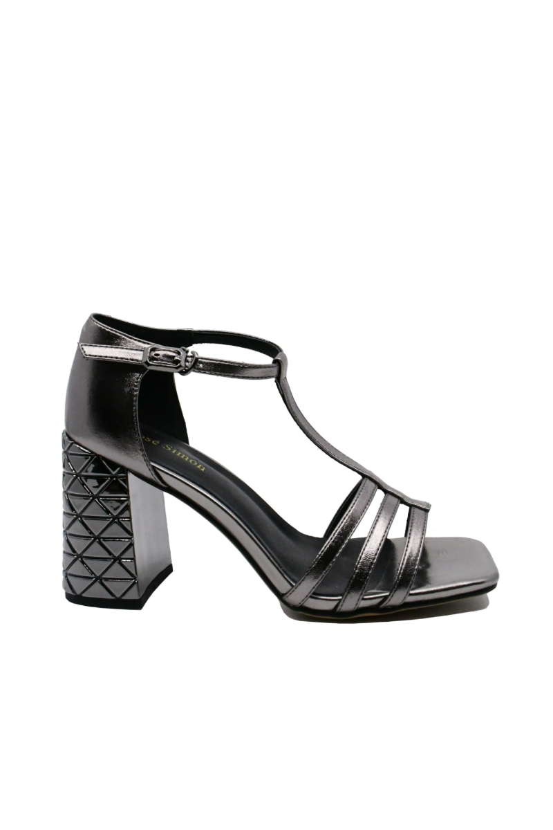 Imagine Sandale elegante gri metalizat din piele naturală  FNX835
