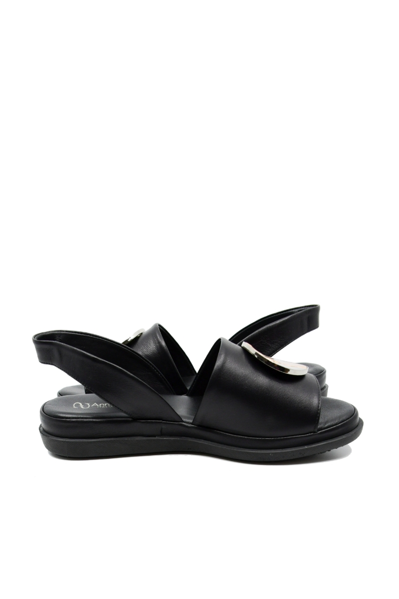 Imagine Sandale damă fără închidere, negre, din piele naturală