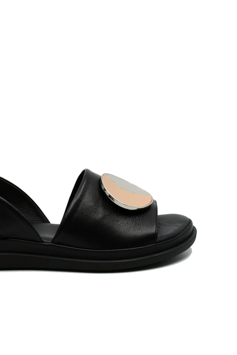 Imagine Sandale damă fără închidere, negre, din piele naturală