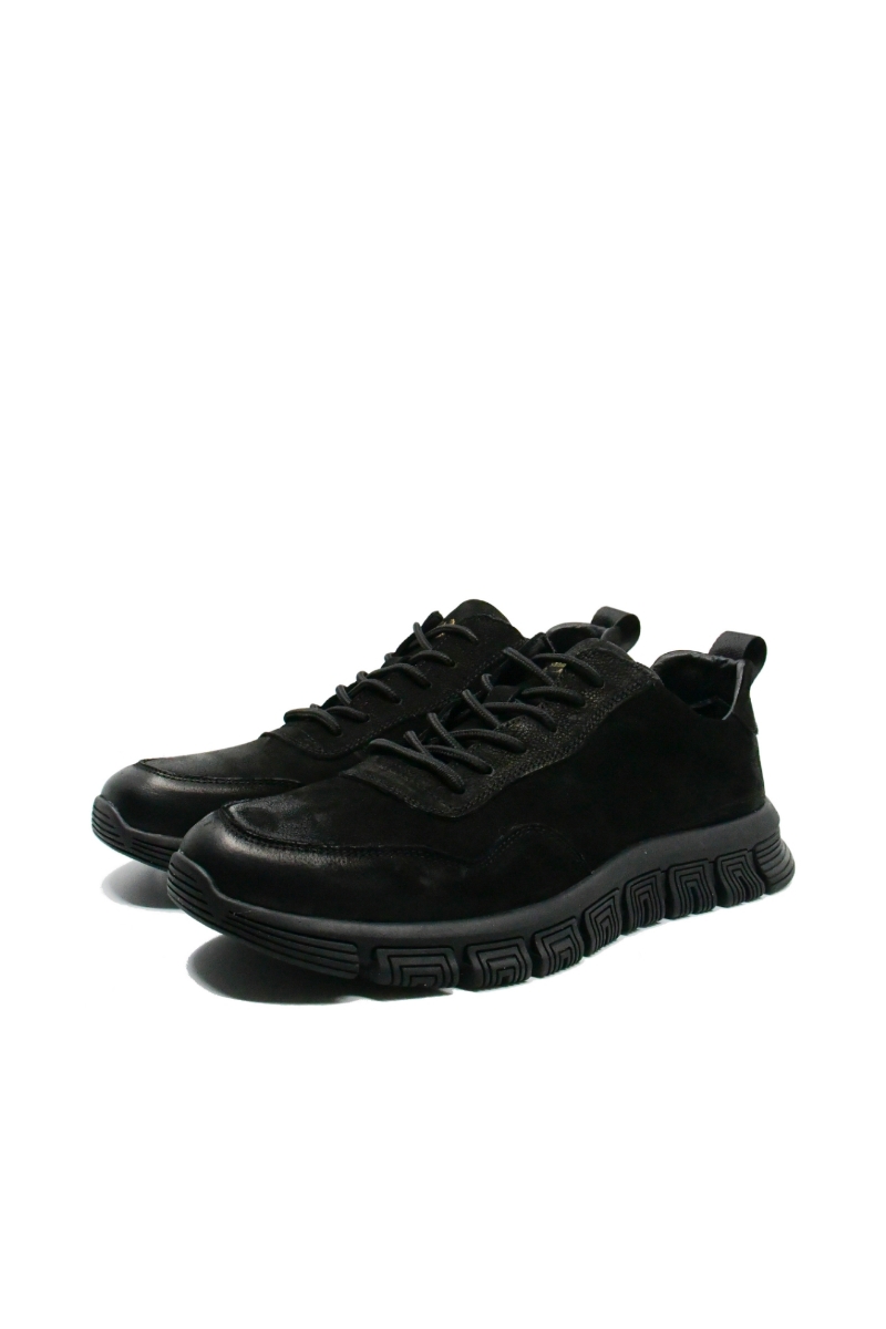 Imagine Pantofi sport negri din piele întoarsă cu efect patinat FNX8836