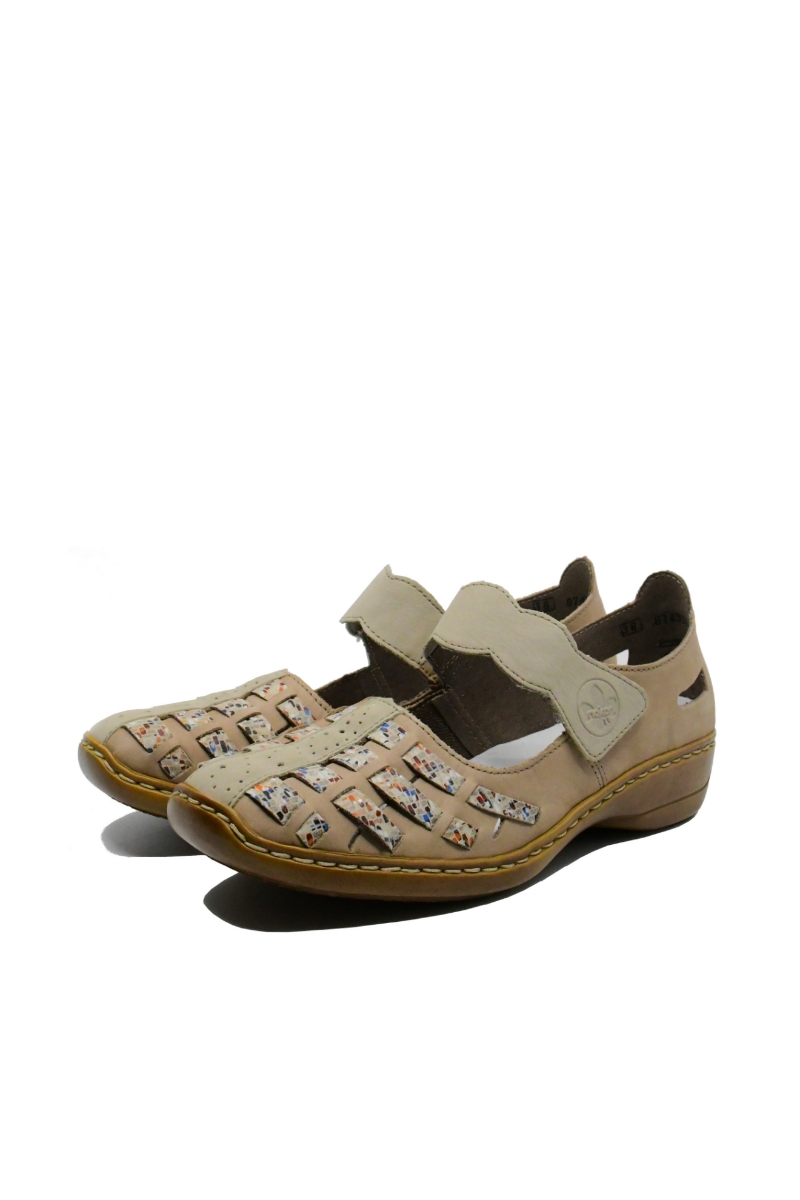Imagine Pantofi comozi damă bej din piele naturală RIK41369-60