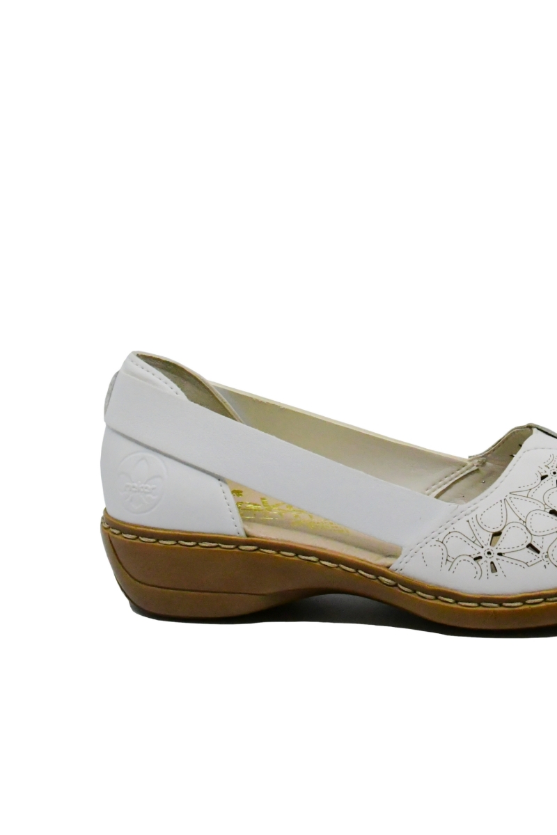 Imagine Mocasini damă din piele naturală albi, cu model floral RIK41356-80