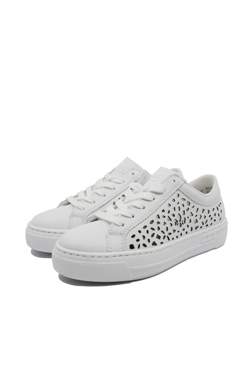 Imagine Pantofi casual sport albi perforați din piele naturală RIKL8831-80