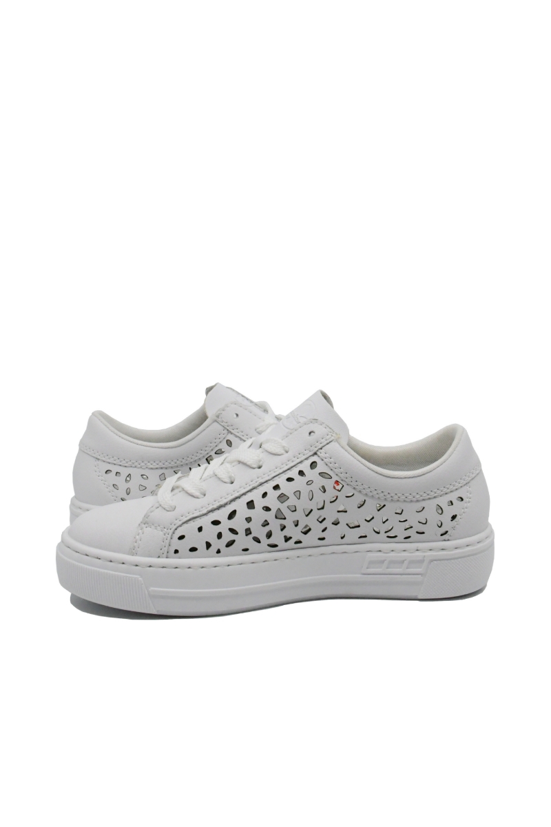 Imagine Pantofi casual sport albi perforați din piele naturală RIKL8831-80