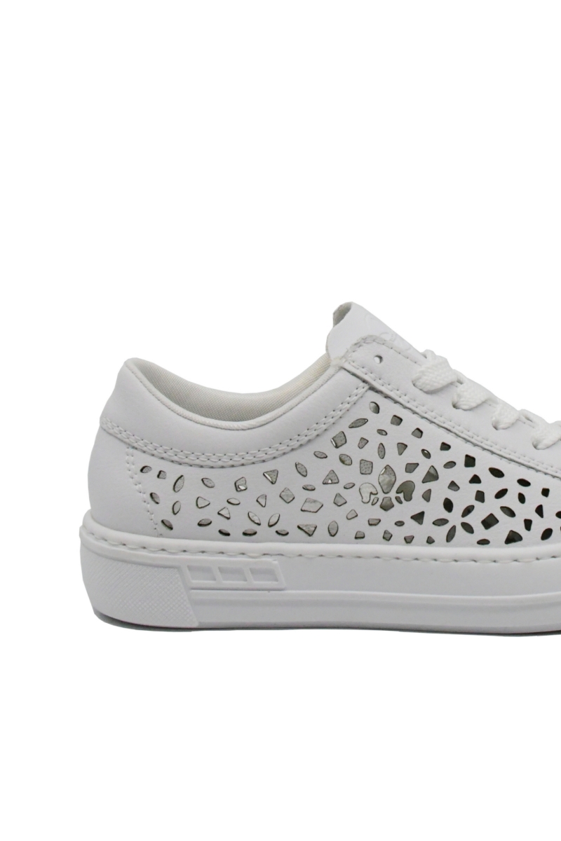 Imagine Pantofi casual sport albi perforați din piele naturală RIKL8831-80